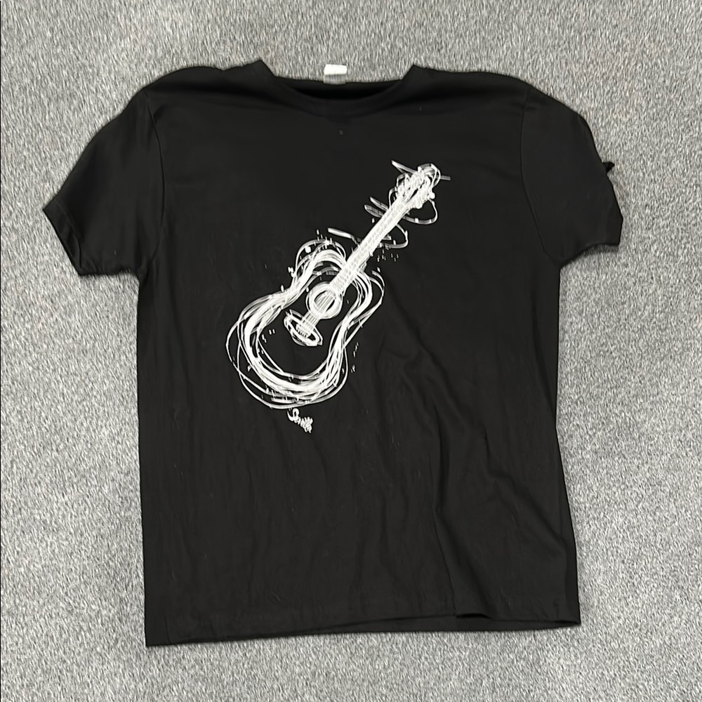 Black Graphic Tee with Guitar Design